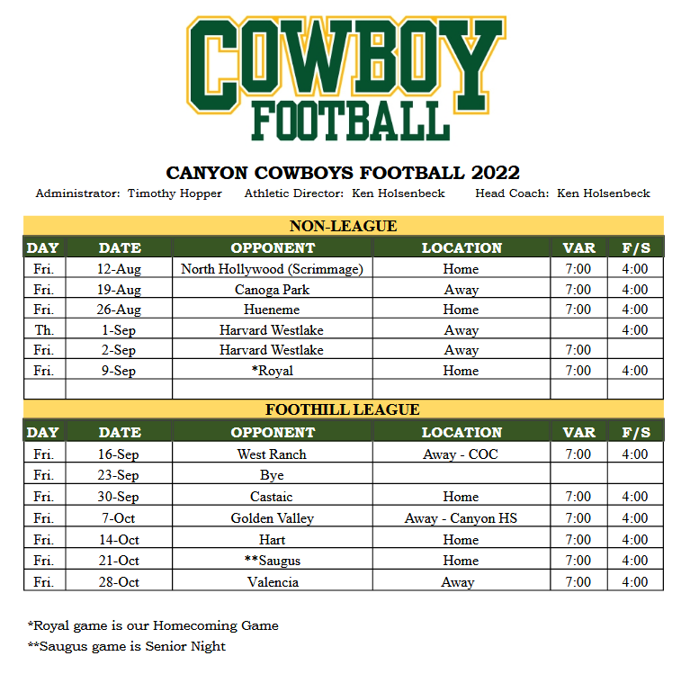 Schedule 2022 | CANYON FOOTBALL